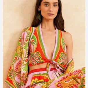 NWT Farm Rio Beach Toucans Scarf Tie-Front Top